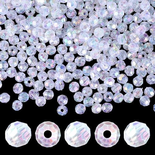 500pcs Clear Acrylic Beads Bulk, 6mm Crystal Beads for Jewelry Making, Faceted Crystal Bead for DIY Bracelets, Necklaces, Earrings, and Crafts