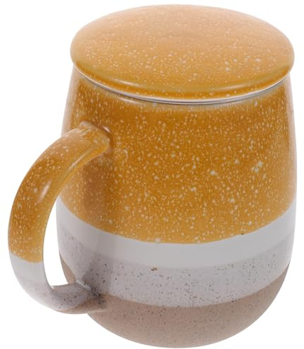 Garneck Tasse En Céramique Avec Passoire 350 Ml Jaune Large Capacité, Mug Filtrant En Grès Résistant Pour Thé Café, Usage Domestique Et Bureau, Set Individuel Avec Couvercle