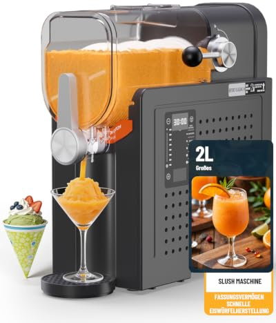 Huracan Slush Maschine 2L, Slushie Maker Kein Eis Nötig, 5 Programme, Schnellgefrierung Kompressor, Selbstreinigung, spülmaschinenfeste, Nachtmodus für Frozen Drinks, Margaritas, Frappés & Milchshakes