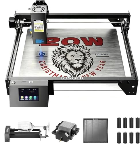 Longer RAY5 20W Lasergravierer mit Luftpumpe, Y-Achse Rotationswalze 360 ° Drehung mit Halter, 8pcs Lasergravierer Raiser Laser,440mm * 440mm Honeycomb, DIY-Gravierwerkzeug für Metall/Glas/Holz