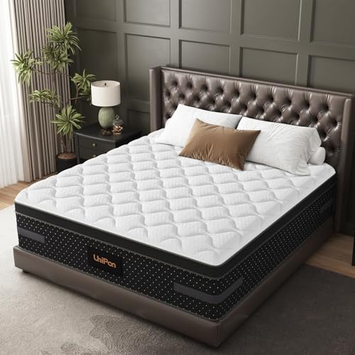 UniPon Firm King Size Mattress 14 inch, Deep Sleep Hybrid Mattress with Extra Back & Hip Support, Motion Isolation with Fiberglass-Free, CertiPUR-US Certified, 365-Night Trial