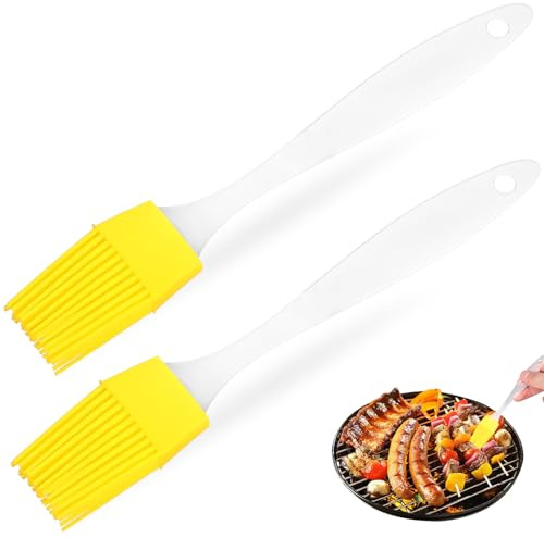 Generico Pennello per Olio da Cucina 2 Pezzi in Silicone Manico Ergonomico per Barbecue e Pasticceria