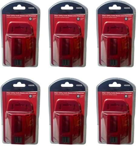 BeeSavvy 50pc Utility Kn-IFE with Dispenser, Wall-Mountable Design, Precision Honed Edges, Durable, Perfect for DIY, Crafts, and Industrial Use, (Pack of 6)