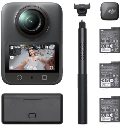 DJI Osmo 360 Vlog Combo, Vlog Kamera | 360 Kamera ideal für Vlogger mit Mic Mini Sender, verlängerte Akkulaufzeit mit 3 Akkus, natives 8K 360° Video
