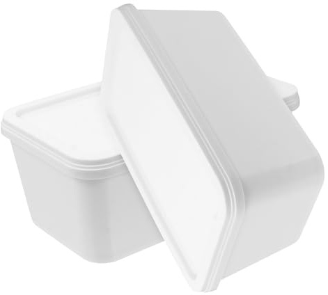 DINHEAROM Recipiente para Helado Rectangular de 3 Litros, 2 Piezas | Plástico Blanco, Apilable y Multifuncional, para Elaboración en Casa y Guardado Ordenado