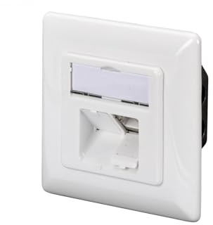 DIGITUS Caja de conexión LSA Cat-6 – 2 puertos RJ45 – Caja de red empotrada o de superficie – Entrada horizontal – Compatible con diseño – 1 Gbps – Blindada – Compatible con PoE – Blanco RAL9003