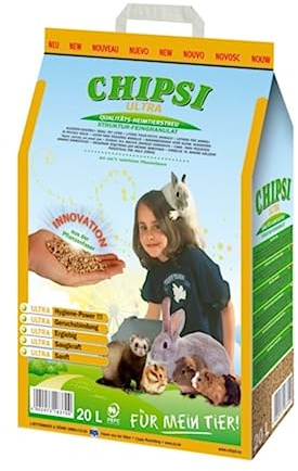 Chipsi Lecho para Conejos Ultra Higiénico (20L). Lecho para Pájaros, Hamsters, Cobayas, Roedores con Materiales Naturales Biodegradables, Ecológicos.