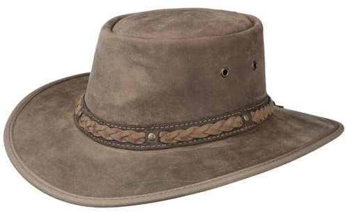Barmah Squashy Bronco Leder Traveller Rindlederhut Flechtband (M (56-57 cm) - beige)