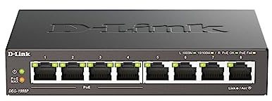 D-Link DGS-1008P Switch 8 Porte 10/100/1000 Gigabit, Power Over Ethernet, No Alimentazione Aggiuntiva, nero