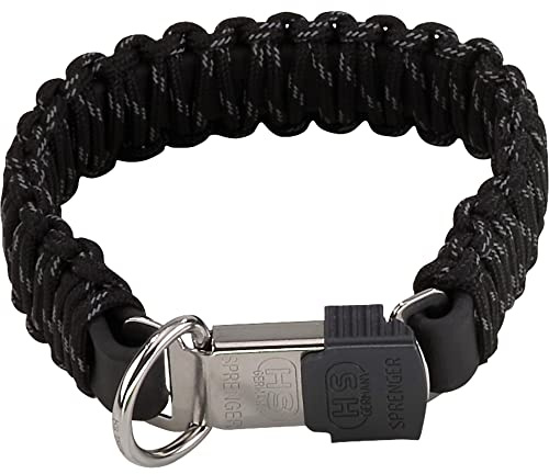 Sprenger Hundehalsband aus stabilem Paracord Nylon mit Edelstahl Clic Lock Verschluss I Wasserabweisende Halskette, reflektierend, langlebig 55 cm, schwarz