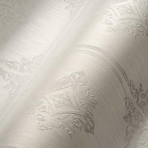 A.S. Création Architects Paper Textiltapete Tessuto 2 Tapete mit Ornamenten barock 10,05 m x 0,53 m creme grau Made in Germany 961992 96199-2