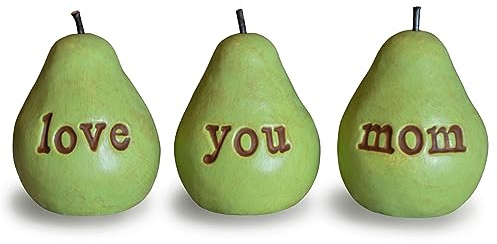 Gift for Mom, Set of 3 Vintage Green Love You Mom Pears, Kitchen Shelf Home Decor for Birthday and Mother's Day Figurine Sculpture Art