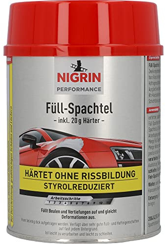 NIGRIN Mastic de Remplissage Performance Durcit sans Fissures, réduit en styrène, durcissement Rapide, 1 kg, 1000