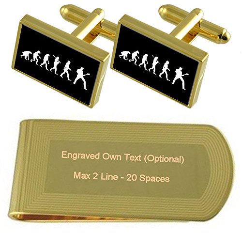Select Gifts Evolution Ape in Mann Gitarre Gold-Manschettenknöpfe Geldscheinklammer Gravur Geschenkset
