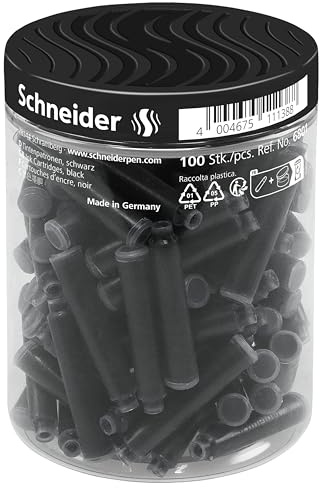 Schneider 6801 Cartouches d'encre standard pour stylo plume (non effaçables) Lot de 100, Noir