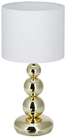 Relaxdays Lámpara de Mesa Elegante, Metal y Tela, Blanco y Dorado, 50 x 25 cm