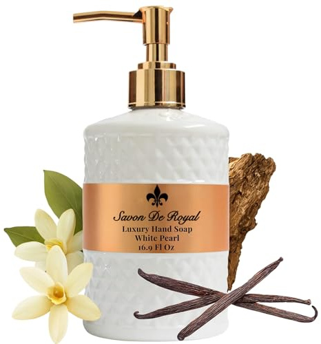 Savon De Royal White Pearl Savon liquide - Lavage liquide pour les mains, savon liquide multi-usages en distributeur à pompe, parfum fleur de lys, 500 ml