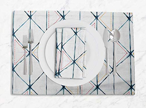S4Sassy Blu Geometrico Shibori Sottopiatti reversibili per Sala da Pranzo Stampata con tovaglioli