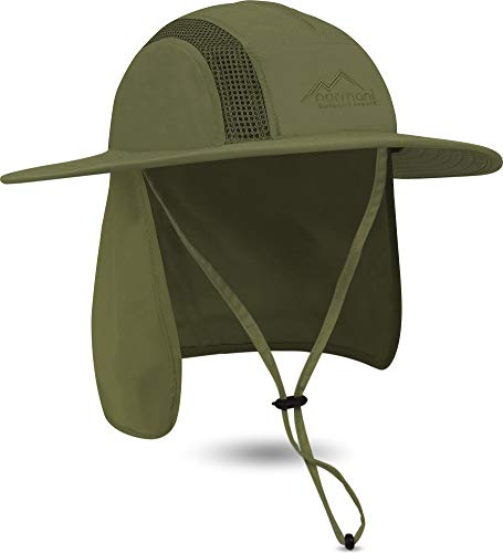 normani Outdoor Sports Sonnenhut Buschhut Outdoor Schlapphut mit Nackenschutz und atmungsaktves Mesh-Gewebe [UV-Schutz 40+] Farbe Oliv Größe S/55