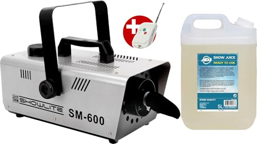 Showlite SM-600 snömaskinset (liten 600 watt snömaskin med 30 m3/min snöavstötning och 1 liters tank inkl. 5 l eurolite snöluid)