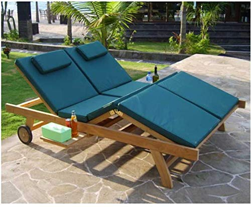 Teako Design Gartenliege Cuneo Teak Doppelliege mit Auflagen unbehandeltes Massivholz Wetterfest Teakholz verstellbar
