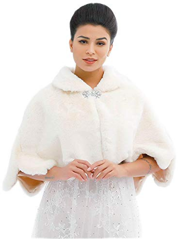 Ushiny Schal und Stola aus Kunstfell, für Hochzeiten und als Winterschal für Damen und Mädchen, weiß/schwarz, One size