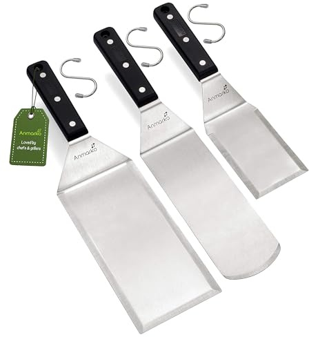 Stainless Steel Spatula Set - Heavy Duty Spatula and Scraper - Great for Cast Iron Griddle BBQ Flat Top Grill - Commercial Grade