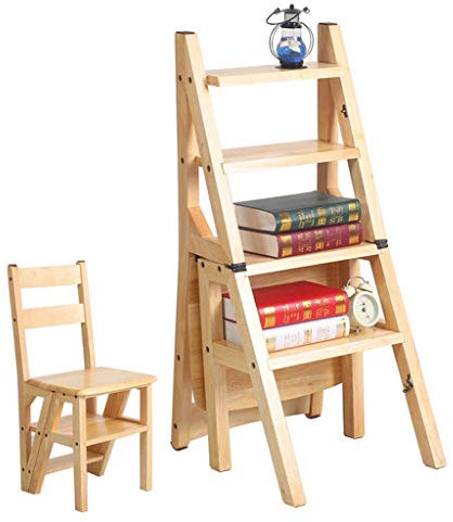 GJSN Einfach Und Bequem Klapptrittschemel, Stark Und Haltbar Massivholz Eiche Holz Ändern Schuh Bank Badezimmer Treppe Stuhl Mit 4 Stufen Max Last 120Kg, Trittschemel Mit Griff,B