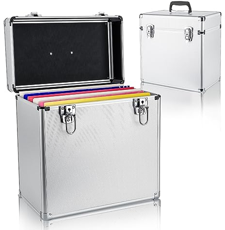 Youyijia Record Storage Box 12 Vinyl LP Storage Box Case Aluminum Portable Lockable DJ Flight Carry Case Holds 50pcs Albums (Silver)