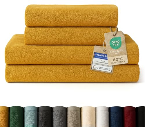 Blumtal Juego de 2 Toallas de Baño (70x140cm) + 2 Toallas de Manos (50x100cm) - Juego de Toallas Suaves y Absorebentes, 100% algodón, Certificado Oeko-Tex 100, Amarillo Mostaza