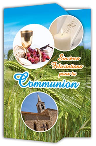 68-1035-B Carte Porte-Billet avec Enveloppe Bleue Félicitations pour ta COMMUNION ; Format fermé 115x170mm ;