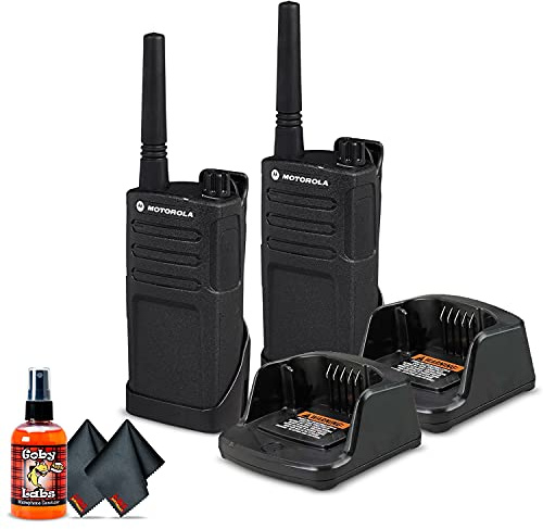 2 x Motorola RMM2050 On-Site 2-Way Radio (RMM2050) + Mic Sanitizer Spray + 2 x Microfiber Cloth - 2 Pack Bundle