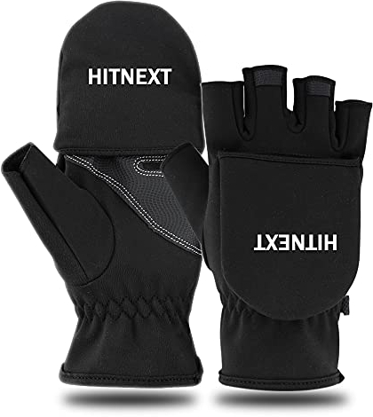 HITNEXT Fahrradhandschuhe Schwarz, Winter Cabrio-Handschuhe für Motorrad und Angeln, Convertible Flip Fingerlose Touchscreen Handschuhe für Radfahren und Fotografie, Herren und Damen