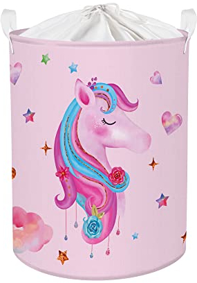 Clastyle Cestos Almacenaje Infantil Unicornio Rosa Cesta Ropa Sucia Plegable para Habitación Bebé Dormitorio Cajas de Almacenaje Juguetes para Chica,Corazón,36 * 45 cm