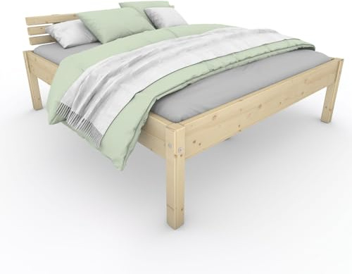TUGA - Holztech Marken Dübelbett Naturholzbett 300Kg Nannerl belastbar stabil Holzbett Bett Doppelbett 90 120 140 160 180 200 x 200 220 (140 x 200) 58 cm Höhe