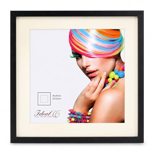 IDEAL TREND 3D Objektrahmen Holz Bilderrahmen quadratisch Wanddeko Collage Poster Fot Rahmen: Farbe: Schwarz | Format: 40x40