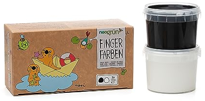 neogrün BIO-FINGERFARBE - 2er Set NORI - Bio-Zertifiziert - Vegan - 2x120g schwarz/weiß - Schadstoffgeprüft - Naturfarben - Tropsicher - Mischbar - Cremig neogrün/neogrün