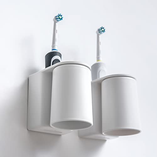 FLAUVEL Wall-Mounted Toothbrush and Toothpaste Holder - Self-Draining Design, Easy Installation, Space-Saving, White (Single - One Magnetic Cup)