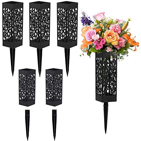 Grave Flower Holders, Cemetery Vases with Spikes for Fresh/Artificial Flowers, Grave Decorations Plastic Rectangle Vases for Gravestone Grave Outdoor Ground Flower Markers (6 Pack)