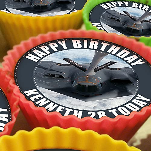 Stealth Bomber Plane - 20 x 5cm Personalised Edible Cupcake Toppers on Premium Icing