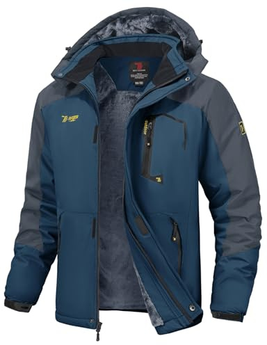 YSENTO Mens Waterproof Ski Winter Jacket Outdoor Warm Windproof Fleece Coats with Hood(Denim Blue,L)