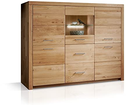 moebel-eins Kamilla Highboard II, Material Massivholz, Wildeiche geölt