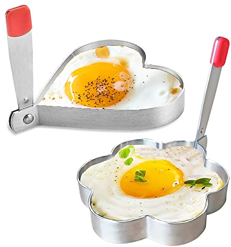 2 Pcs Stainless Steel Egg Rings with Anti Heat Handle Stainless Steel Pancake Mold Non Stick Fried Egg Moulds Fried Egg Cooking Rings for Frying Pancakes Mcmuffin