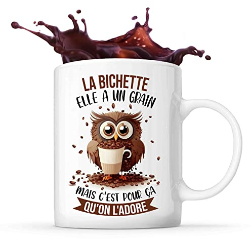 Planetee Tasse La Bichette Chouette Café | Idée Mug Cadeau Travail Métier Humour Collègue Femme Anniversaire Noël
