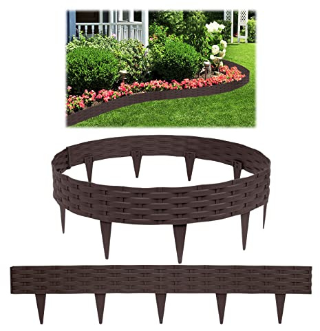 JOIEYOU Rasenkante Kunststoff Beetumrandungen Beetumrandung DIY Rattan-Optik Gartenpalisade für Dekoration Gartenzaun Gemüsegarten Rasen (10M, 10 Stücke Braun)