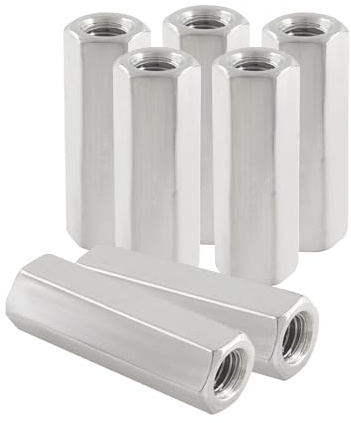 Waziaqoc M6 x1.0-Pitch Hex Coupling Nut, 30mm Length Rod Coupling Nuts 304 Stainless Steel Long Nuts, 6PCS