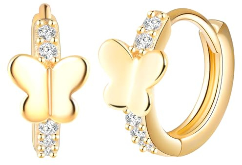 Yumilok Pendientes chica mujer de plata de ley S925 con piedras de circonita Pendientes mariposa Hipoalergénicos Adecuados para ocasiones festivas navidad Regalos para novia Amante(Menor tamaño)