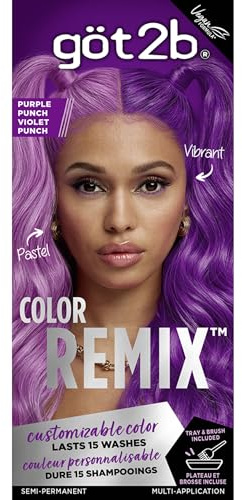 got2b Color Remix Semi-Permanent Hair Color, Purple Punch 094, Customizable Temporary Hair Dye to Create A Vibrant or Pastel Shade, Easy At-Home Application, Lasts Up to 15 Washes