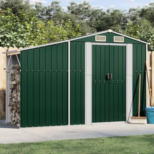 Hovothy Gartenhaus 277x93x179 cm Gartenschrank Wetterfest Geräteschuppen Gartenhaus Metall Fahrradgarage Carport Metallschrank Outdoor Grün