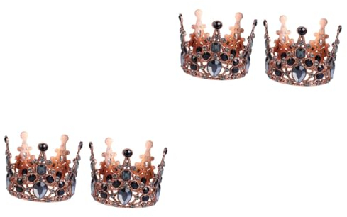 DOITOOL 4pièces Couronne De Gâteau Pour Anniversaire Décoration De Cupcake Forme De Couronne Pour Fête Garçon Fille Accessoires De Gâteau Élégants Noir Et or